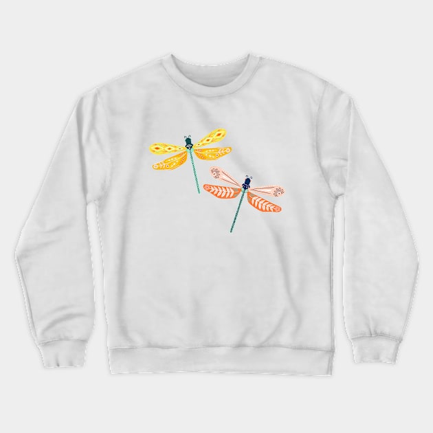 Folk Art Dragonflies Crewneck Sweatshirt by tangerinetane